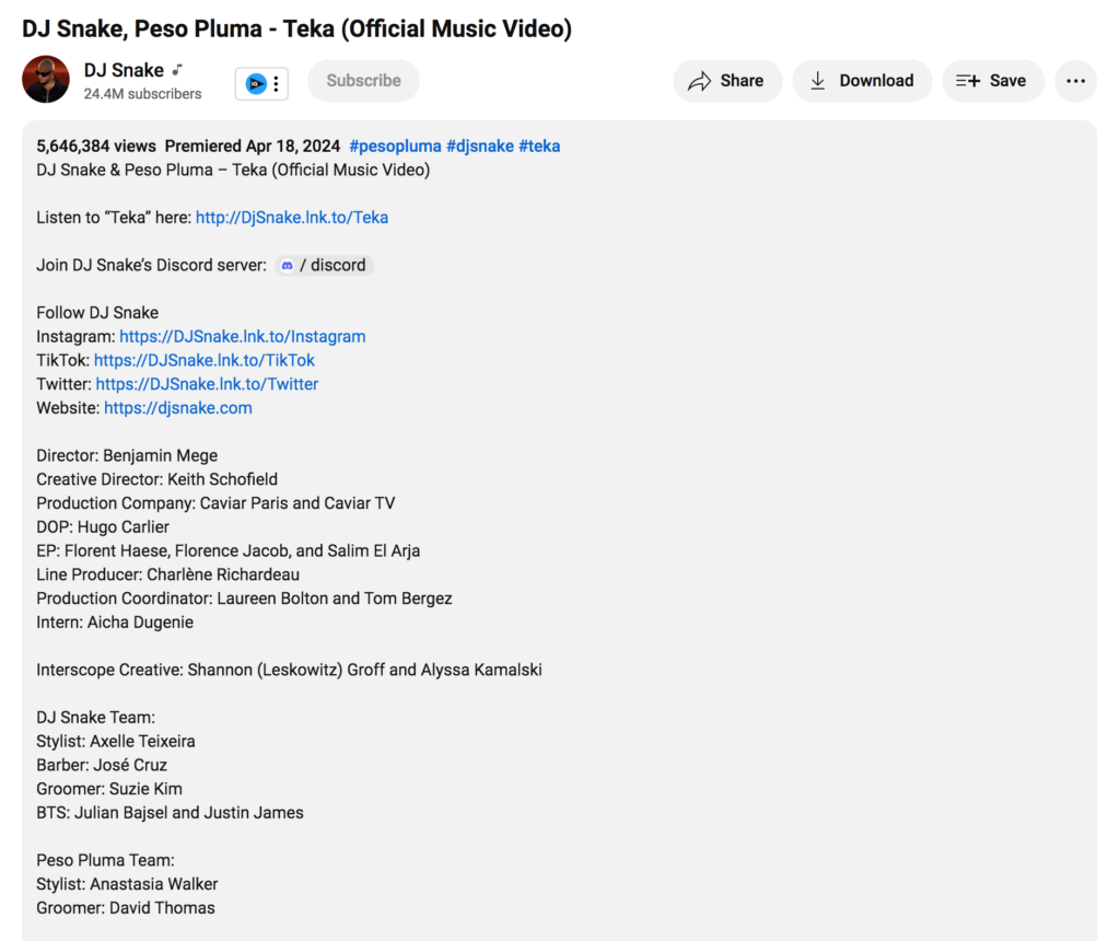 Peso Pluma Music video credits